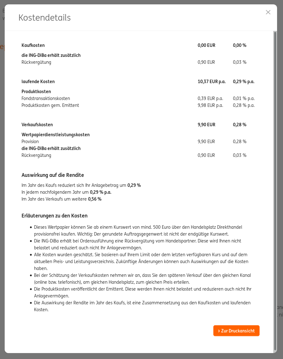 Gebuhrenaufschlusselung Von Etfs Bei Der Ing Diba Fonds Und Fondsdepot Wertpapier Forum